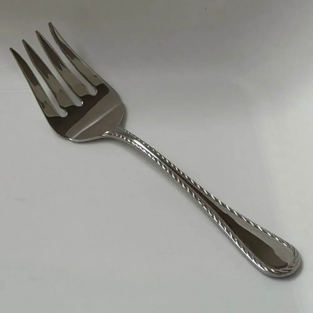 Oneida Belmont-Lyons Medium Cold Meat Serving Fork Stainless Glossy Rope Edge